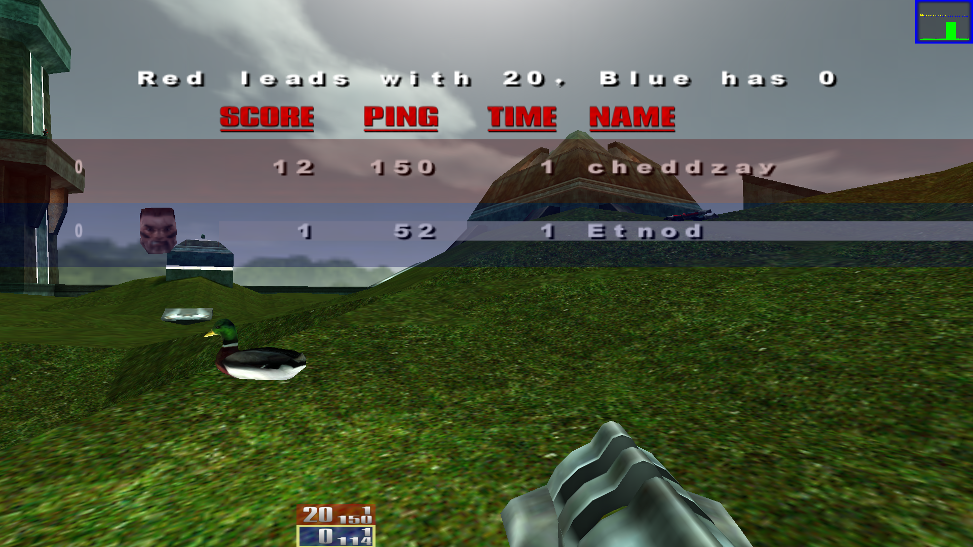 A screenshot of Q3F on the map q3f_duck