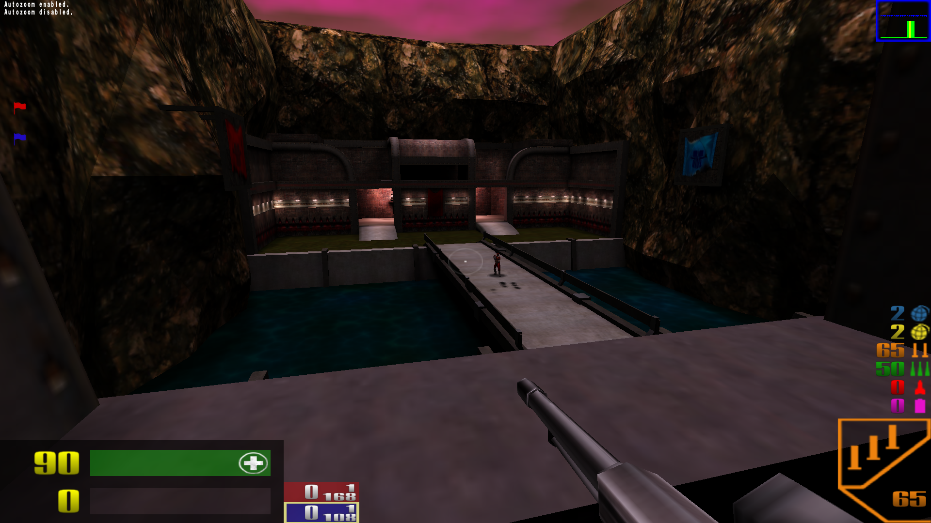 A screenshot of Q3F on the map q3f_forts