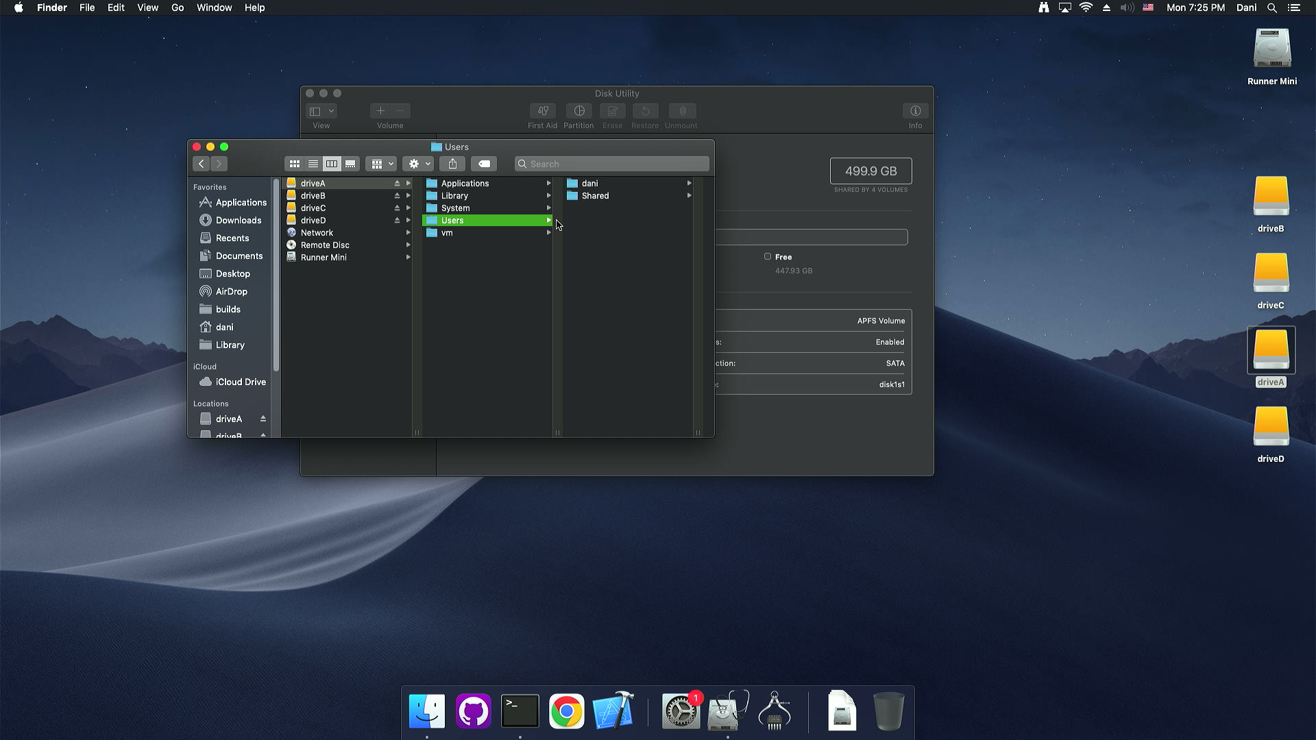 Drive bay with drive showing Mojave partition